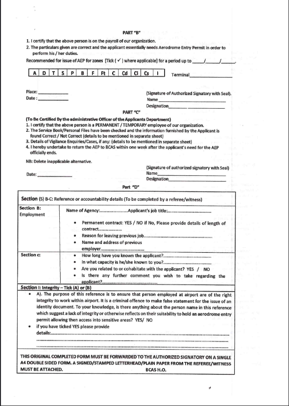 Aerodrome Entry Permit Application Form - Page 2